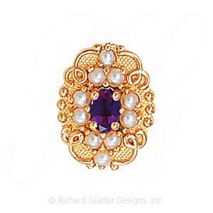 GS536 AMY/PL/PL - 14 Karat Gold Slide with Amethyst center and Pearl and Pearl accents 